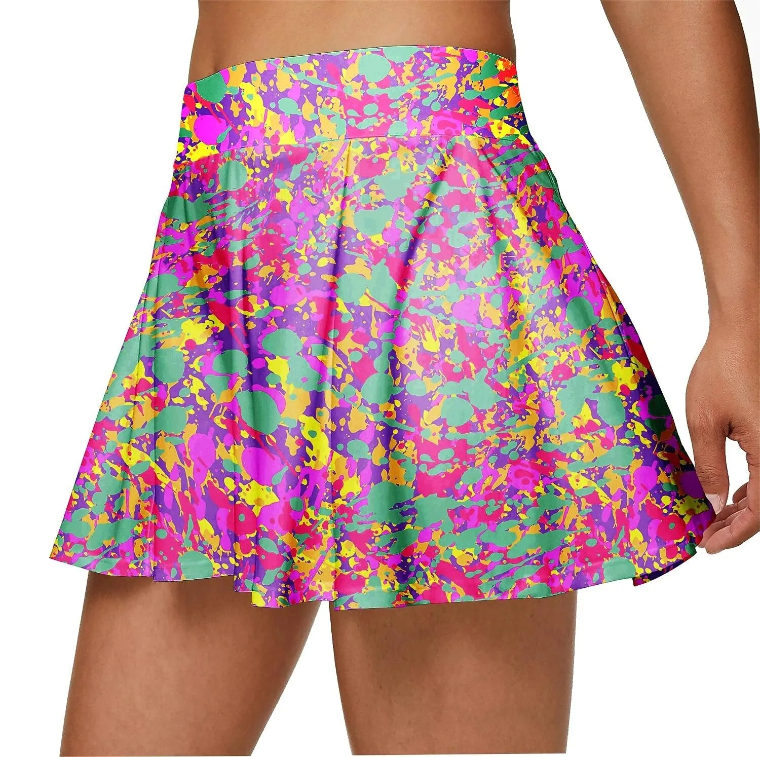 Women&#39;s Tennis Pleated Skirt 2 Pockets High Waist Double-Layer Anti Exposure Fitness Skirt Badminton Golf Pleated Skirt