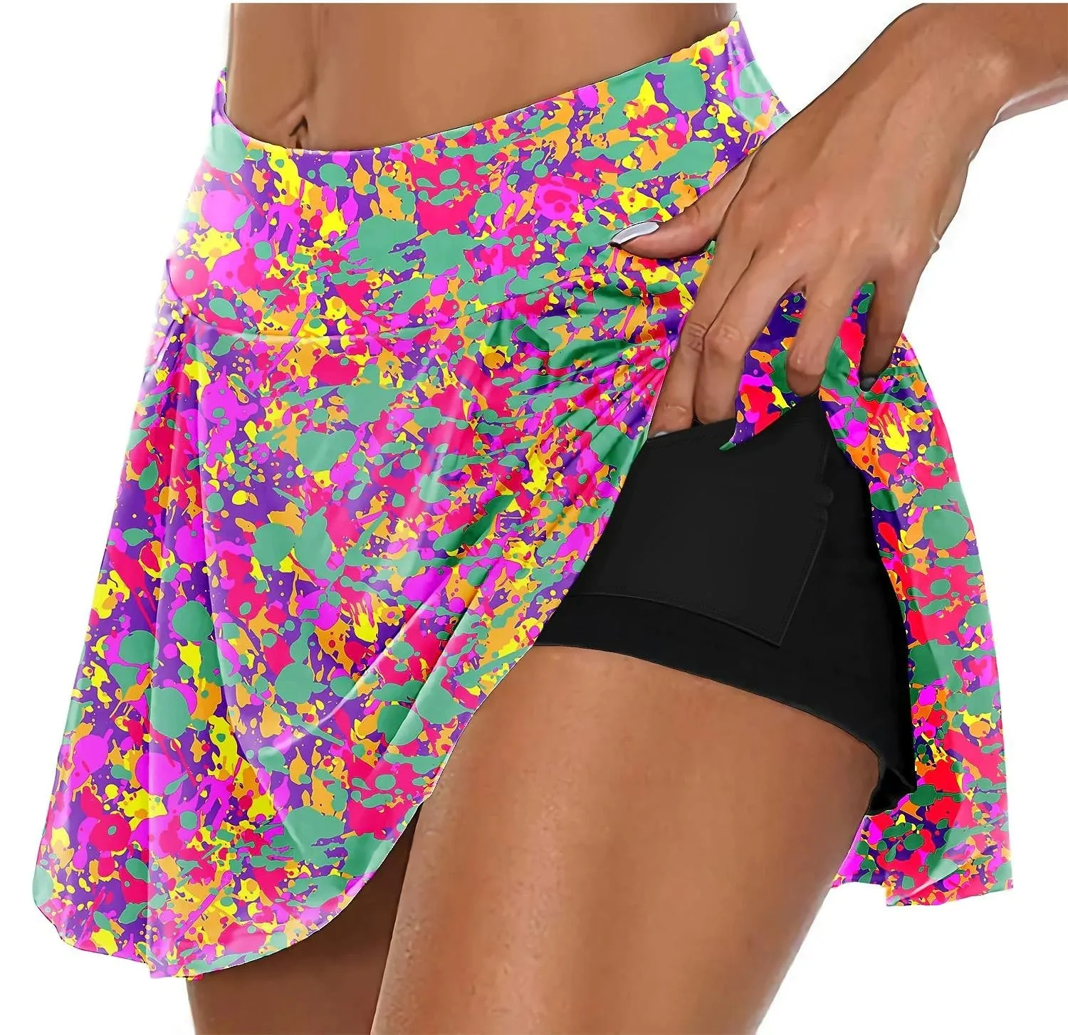 Women&#39;s Tennis Pleated Skirt 2 Pockets High Waist Double-Layer Anti Exposure Fitness Skirt Badminton Golf Pleated Skirt