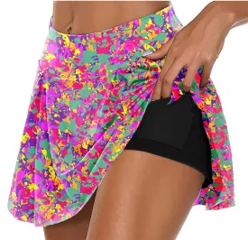 Women&#39;s Tennis Pleated Skirt 2 Pockets High Waist Double-Layer Anti Exposure Fitness Skirt Badminton Golf Pleated Skirt